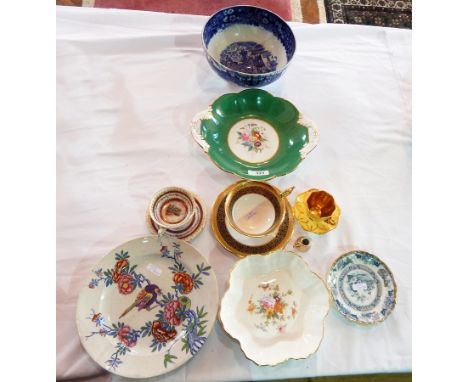 Royal Staffordshire plate with serpentine gilded border and floral Oriental decoration, Minton bonbon dish with serpentine gi