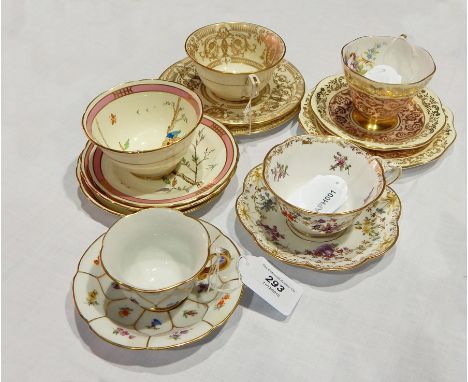 Royal Worcester trio with formal gilt decoration, Foley bone china trio with formal gilt decoration, Tuscan china teacup and 