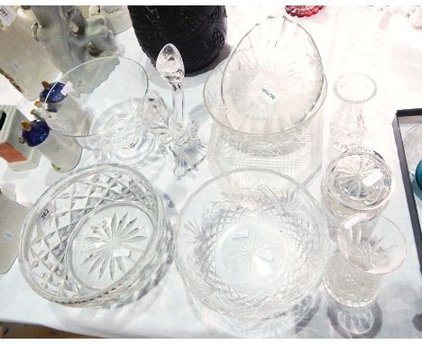 A quantity of cut glassware to include bowls, tray, candlestick, vases, a Caithness "Cauldron" paperweight, lidded jar, etc. 