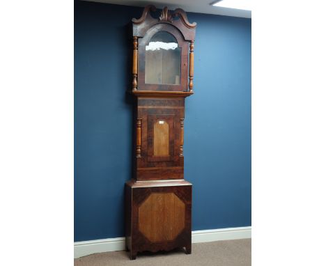 Victorian mahogany and oak Grandfather clock case, swan neck pediment, H225cm CLOCKS & BAROMETERS - as we are not a retailer,