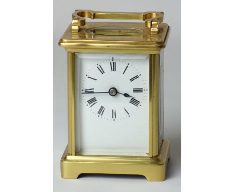 20th century brass and bevelled glass carriage clock, H12cm  CLOCKS & BAROMETERS - as we are not a retailer, these items are 