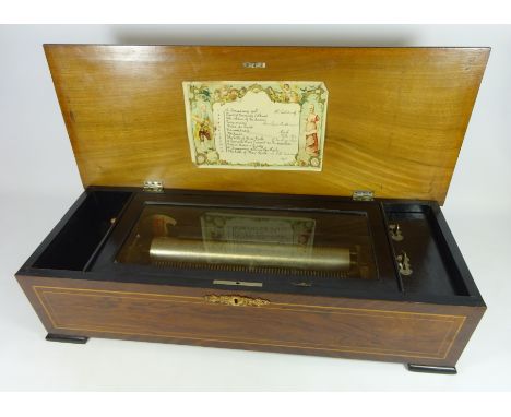 Victorian Musical Box 13in cylinder playing 12 listed aires with change/repeat, stop/start levers & tune indicator, grained c