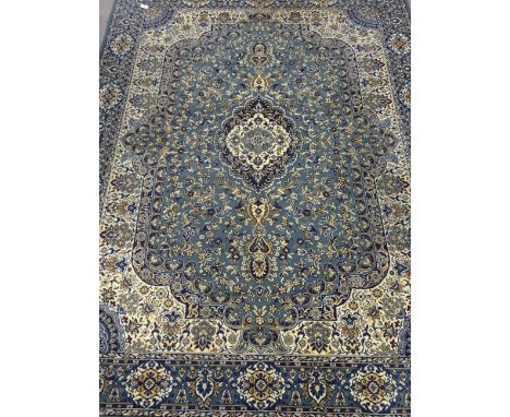 Large Persian design Prussian blue ground rug carpet, 366cm x 279cm   Condition Report   Click here for further images, condi