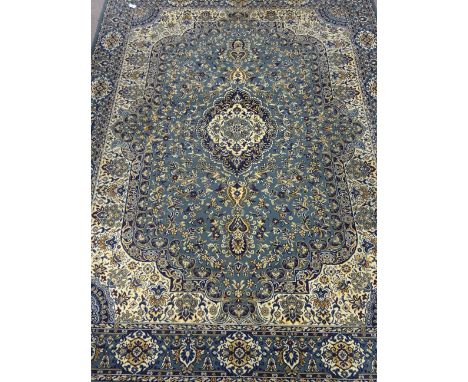 Large Persian design Prussian blue ground rug carpet, 366cm x 279cm   Condition Report   Click here for further images, condi