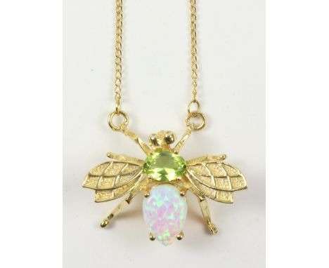 Peridot and opal insect silver-gilt pendant necklace   Condition Report   Click here for further images, condition, auction t