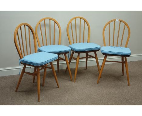 Set four Ercol 'Windsor' elm and beech stick and hoop back dining chairs   Condition Report   Click here for further images, 