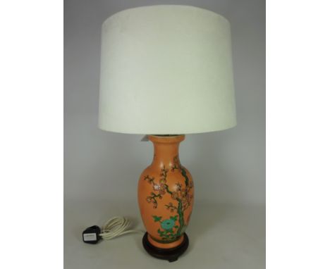 Chinese pottery table lamp, H34.5cm excluding fitting (This item is PAT tested - 5 day warranty from date of sale)   Conditio