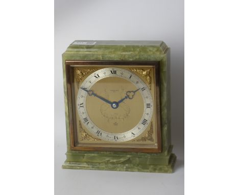 Elliot onyx mantle clock, engraved gilt metal dial with silvered chapter ring, H22cm CLOCKS & BAROMETERS - as we are not a re
