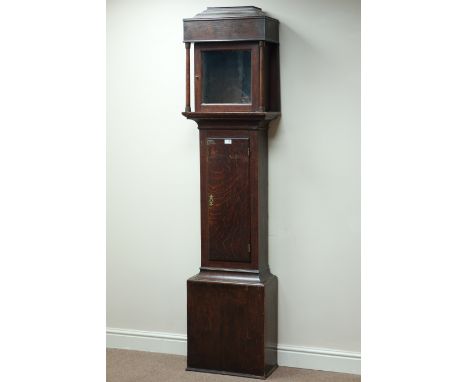 Georgian oak grandfather clock case, brass plate escutcheon, H200cm CLOCKS & BAROMETERS - as we are not a retailer, these ite