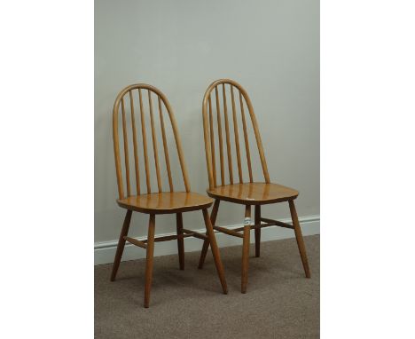 Pair Ercol style 'Priory' retro oak stick back chairs   Condition Report   Click here for further images, condition, auction 