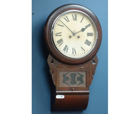 19th century drop dial wall clock, chiming on gong, H70cm CLOCKS & BAROMETERS - as we are not a retailer, these items are sol