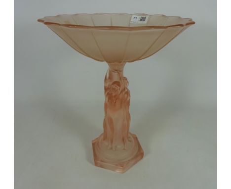 Art Deco pink tinted glass centrepiece moulded with the Three Graces, H31cm - All proceeds of this item will go to the Filey 