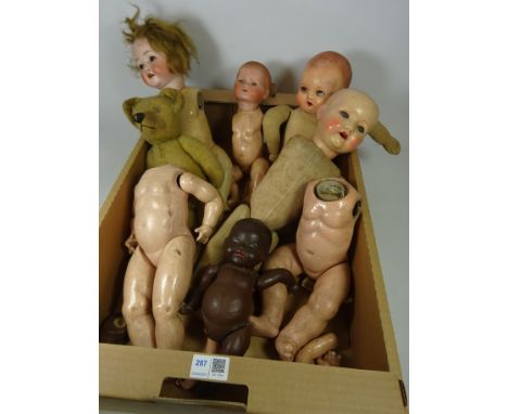 Armand Marseille black bisque head doll no. 351./2k, German dolls, other dolls and a teddy in one box   Condition Report   Cl