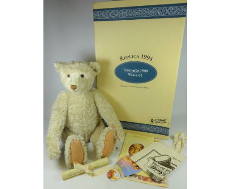 Steiff large bear; ltd edition No.1599 of 7000, 1994 'Teddy Bear 1908 White 65', boxed and with certificate etc..      Condit