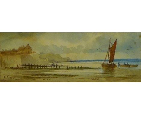 Seascape Scene, 19th/20th century watercolour signed H Tupnell? 6.5cm x 18cm   Condition Report   Click here for further imag
