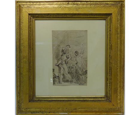 Theatrical Scene of a Male and Female, 19th Century style print 30cm x 19cm in ornate gilt frame    Condition Report   Click 