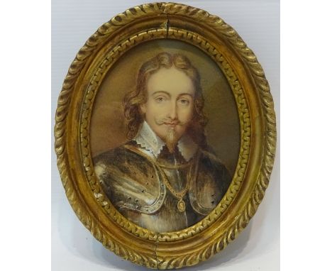 Portrait of a Medieval Nobleman, late 19th Century oval watercolour 15cm x 12cm       Condition Report   Click here for furth