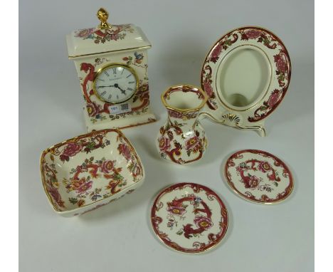 Masons 'Red Mandalay' mantle clock and other Masons decorative ceramics (6)   Condition Report   Click here for further image