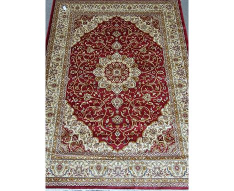 Persian Kashan design red ground rug carpet/wall hanging, 280cm x 200cm   Condition Report   Click here for further images, c