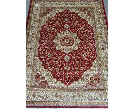 Persian Kashan design red ground rug carpet/wall hanging, 280cm x 200cm   Condition Report   Click here for further images, c