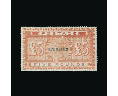 Great Britain - QV (surface printed) : (SG 133s) 1867-83 blued paper £5 orange, DA, ovptd. SPECIMEN Type 9, well centred, pat