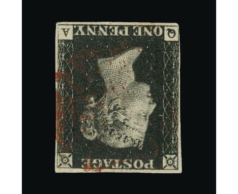 Great Britain - QV (line engraved) : (SG 1wi) 1840 1d intense black, plate 8, QA, WATERMARK INVERTED, guide line in NE corner