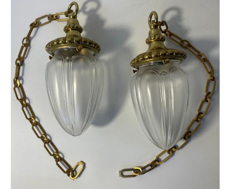 A Pair of  20th century Art Nouveau tear drop shaped ceiling lamps l25cm] 