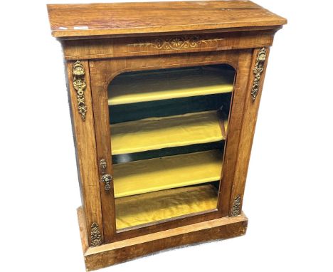 19th Century mahogany display unit, the rectangular above an inlay frieze and cupboard glazed door opening to shelf interior,