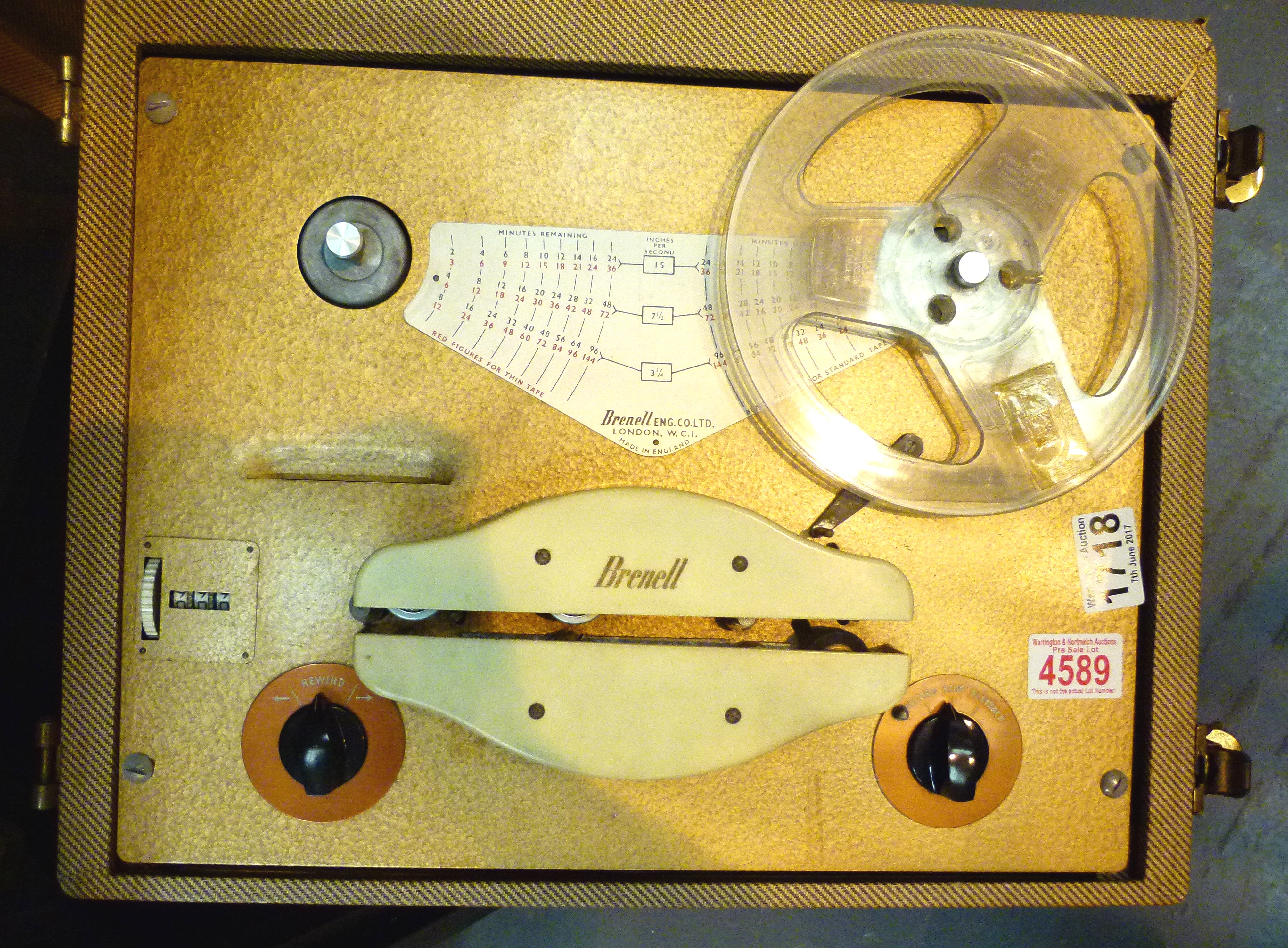 Vintage Brenell of London reel to reel tape recorder
