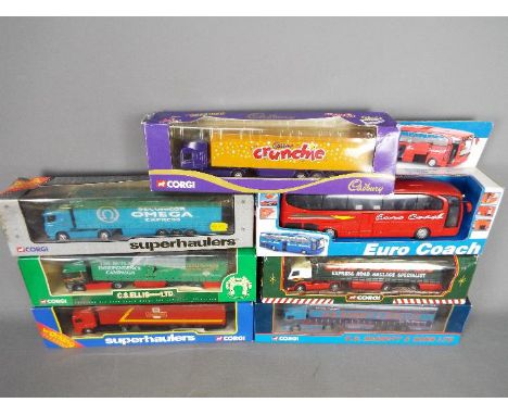 Corgi, Other - A fleet of seven diecast and plastic vehicles majority by Corgi 1:64 scale. Lot includes Corgi Superhaulers #5