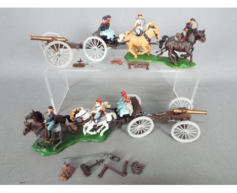 Britains - two confederate gun teams with ammunition and gun ramrods by Britains