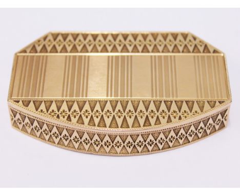 A Russian yellow metal snuff box, faint marks but probably St Petersburg and Don regional marks, length 8.2cm, weight 71.1g
 