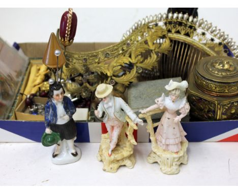 A mixed lot to include a hardwood figure, a pen knife, a Chinese enamel brass tea canister etc. etc.