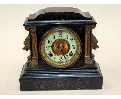A black slate mantel clock. H28cm