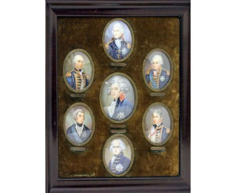 King George IV surround by Admirals Nelson, Keith, Collingwood, Smith, Jarvis and Kapitan Troubridge, portrait miniatures on 