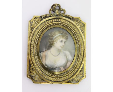 After John Hoppner, Jane Elizabeth The Countess of Oxford, portrait miniature on ivory in gilt metal frame, early 19th Centur