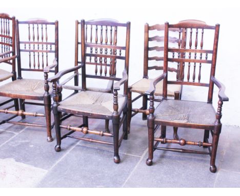 A group of six Lancashire spindle/ladder back chairs