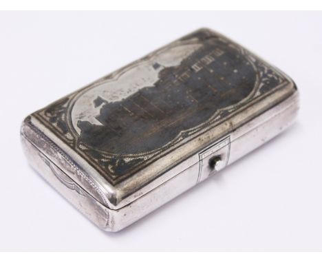 A Russian silver niello snuff box, Moscow circa 1880, length 9.5cm