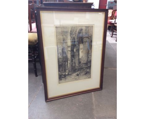 Hedley Hilton. The Loggia Florence. Etching. 36cm x 55cm. Signed in pencil. Glazed and framed.