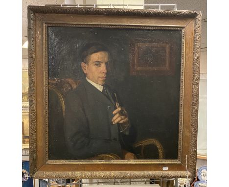 GILT FRAMED OIL ON CANVAS OF JEWISH MAN SMOKING A PIPE BY ARTHUR KYNASTON