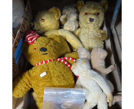 4 Vintage teddy bears, a toy squirrel, and a monkey 