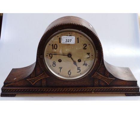 An oak-cased 2-train mantel clock, and an oak box 