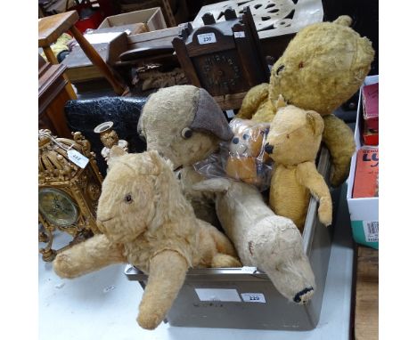 Vintage teddy bears, dog nightdress case, and a Merrythought mouse 