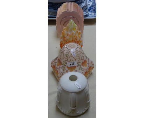 An Art Deco pink glass light shade, height 6.75", and 3 others 