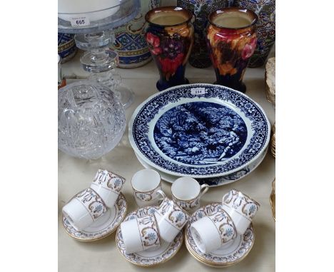 Vases, a Boch charger, and Royal Grafton coffee cans and saucers 