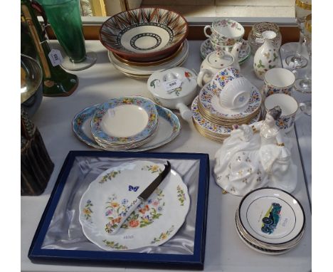 Wine glasses, teaware, Doulton figure etc 