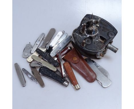 A Garrard number 20 record player motor, pocket knives etc 