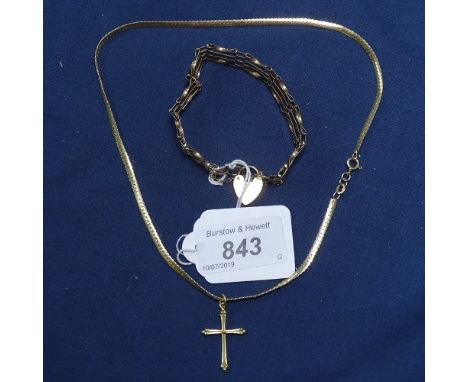 A group of gold jewellery, to include a 9ct gold gate link bracelet, and a 9ct gold woven necklace, 16.7g, and a textured 18c