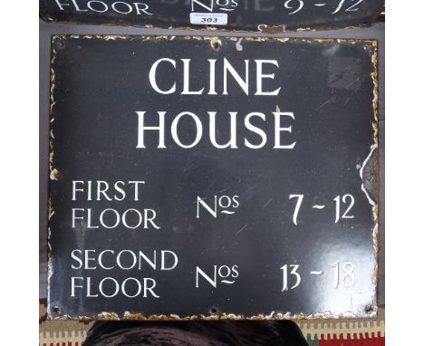 2 enamel signs for Hartley House and Cline House, each 14" across 