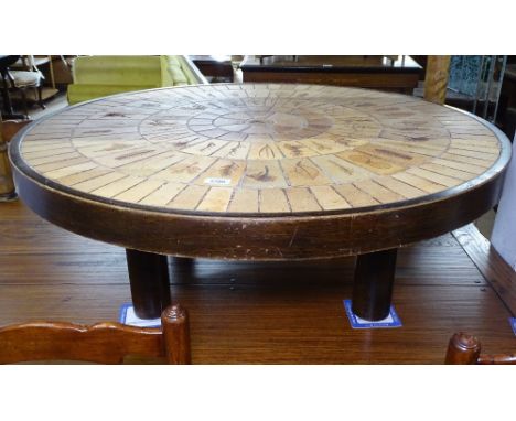 A Roger Capron, French, Vintage herbariam circular tile-top coffee table, W95cm, H32cm 